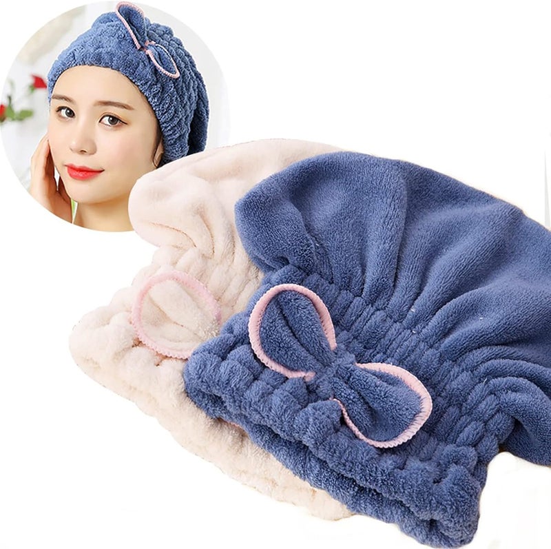 Jseng 2PC Microfiber Hair Drying Caps, Extrame Soft & Ultra Absorbent, Fast Drying Hair Turban Wrap Towels Shower Cap for Girls and Women - Image 1